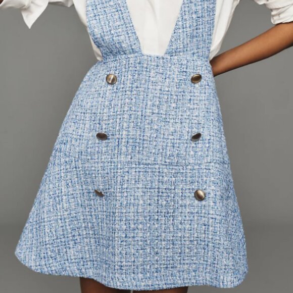 NWT Anthropologie Maeve Tweed Pinafore Skirt, Light Blue, Size 8 - Picture 4 of 9